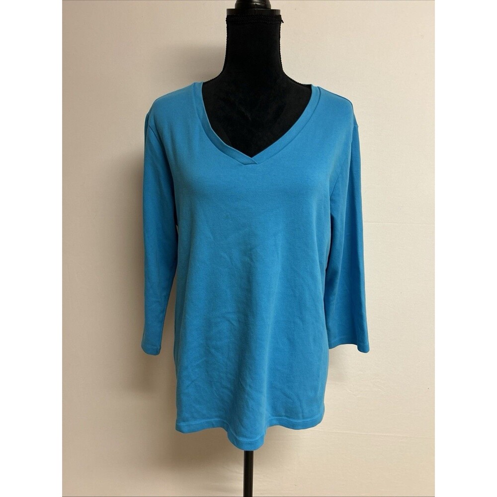 Chicos Sz 3 Womens XL Top Tru Color Tees Blue V-neck 3/4 Sleeve Pullover
